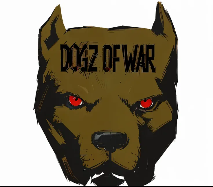 a close up of a dog with red eyes and a sign that says dogz of war, w 4 0 k, waw, official artwork, dzo, album art, game logo, 2 k, 2k, dog, fan art, war, official fanart, fog of war, by Zoran Mušič, official art, doge