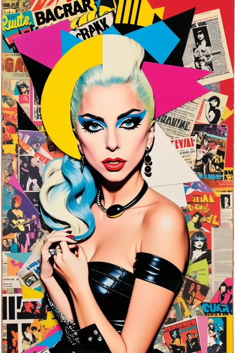 lady gaga punk collage 1980's rockstar comic book collage on a journal page colorful rgb colors