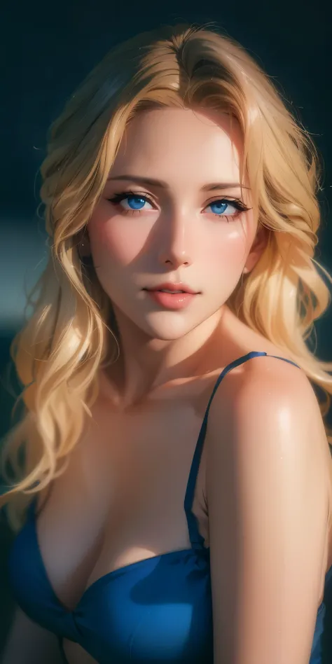 Elegant mature female, milf, blue eyes, blonde hair, soft light, high detailed, 4k resolution, high quality, beautiful cg, 