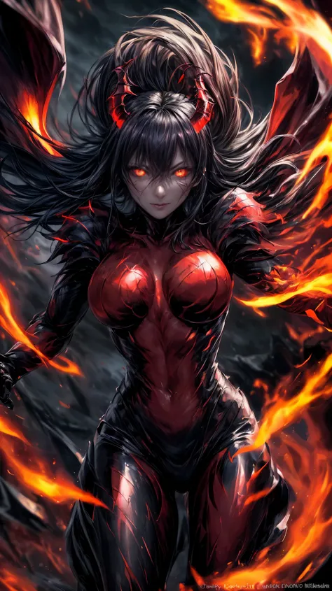 storyboard, masterpiece, highest quality, dragonlady queen, perfect demoness, bright red glowing eyes, detailed eyes (1.4), scar...