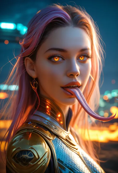 score_9, score_8_up, score_7_up, 1 female medusa alien, A scene from a horror movie, beautiful detailed eyes, A third eye on the forehead, beautiful detailed lips, extremely detailed face and eyes, long eyelashes, (long tongue like a snake:1.2), intricate ...