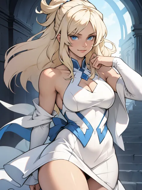 platinum blonde blue eyes shoulder length hair beautiful soft smile feminine graceful girl