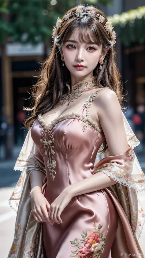 (Photorealistic realism 16K quality), ((ultra insanel quality, professional digital art)), ((focus on extremely Realistic Proportion Body, Anatomically Correct:1.2)), Beautiful Girl, Half Body Portrait, Black Eye Shadow, ((Street Style Wear:1.35) )), (city...