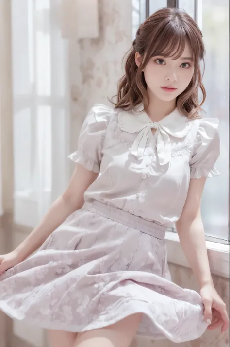 (indoor), (window), (masterpiece), (最high quality), (very detailedな), (best shadow), (photorealistic:1.4), frilled blouse, skirt...