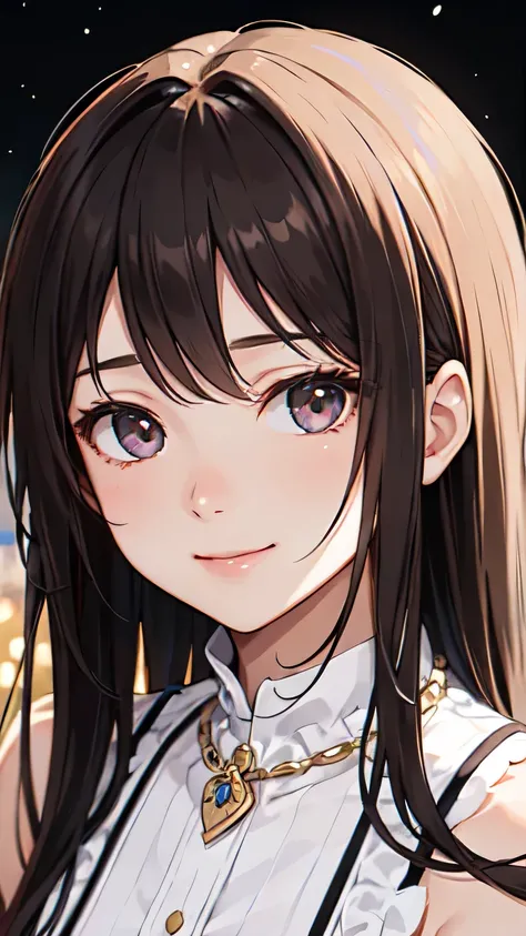 ((Highest quality)), ((masterpiece)), (detailed), One girl, Almond Eye,In a quiet night,Your smile comes to mind,Echoing in my heart,Wrapped in that warmth,Close up of face
