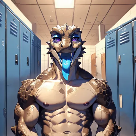 (((best quality))), (((highest quality))), ((masterpiece)), (detailed), (((((male lizard))))), (((standing in a locker room))), ...