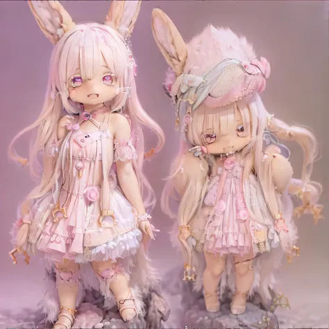 in the garden, smiling girl, similar to nanachi from made in abyss. she is beautiful, beautiful eyes and lips. girl (((chibi sty...