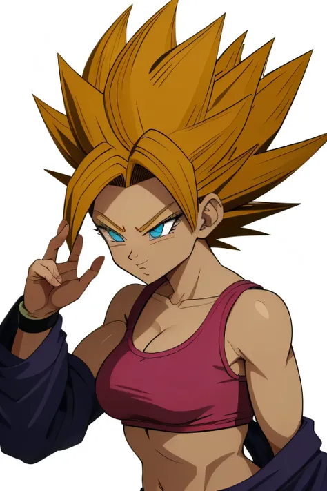Kizi, short-hair, super saiyan, dragonball z, 80s style, アニメ, big boobies, white background, best qualityer, work of art, clothes glued,