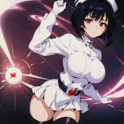 white gloves, red eyes, white jacket, white skirt, best quality, masterpiece, highly detailed, illustration, absurdres, white mi...