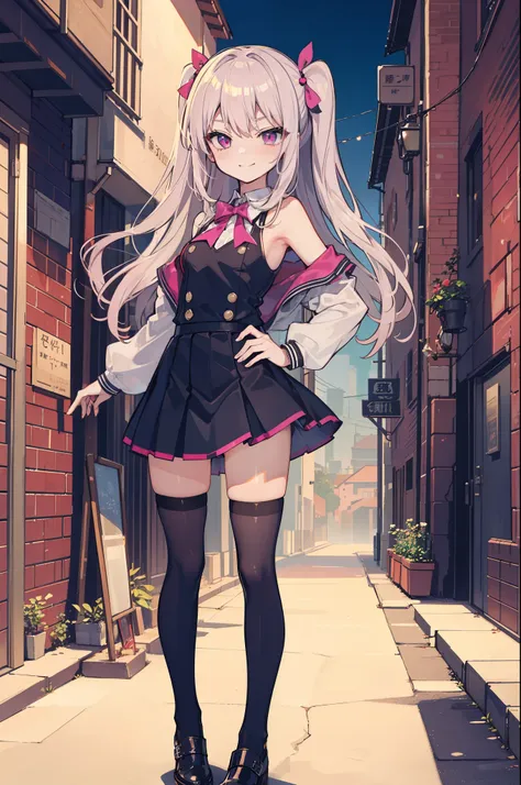 (hentai:1.1), (ideal:1.1), (perfection:1.1), (flawless:1.1), (best quality:1.2), (highest quality:1.2), dark alley, 1girl, solo, (loli:1.1), (cute little girl:1.1), cute smirk, cute face, cute outfit, skirt, long thigh high stockings, (thick thighs:0.9), s...