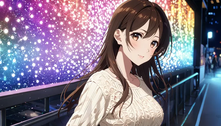 glittering lights, work of art, ultra detaild, definition of 8k, beautiful  face, 1 girl, chizuru ichinose , casual clothes, wom...