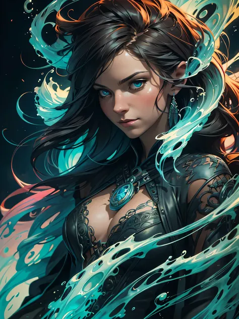 Colorful beautiful woman: Black ink flow: 8k resolution photorealistic masterpiece: by Aaron Horkey and Jeremy Mann: intricately detailed fluid gouache painting: by Jean Baptiste Mongue: calligraphy: acrylic: watercolor art, professional photography, natur...