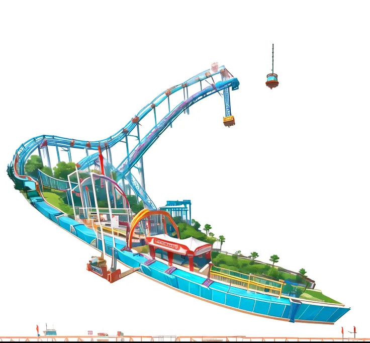 Someone is playing on the water slide, roller coaster, theme park， amusement park, Have a great time, Recreational facilities, Flat illustration, carnival, one example of, number, amusement park attractions, Excited, one example, 风格化number插画, Guan Bo, Wohe...