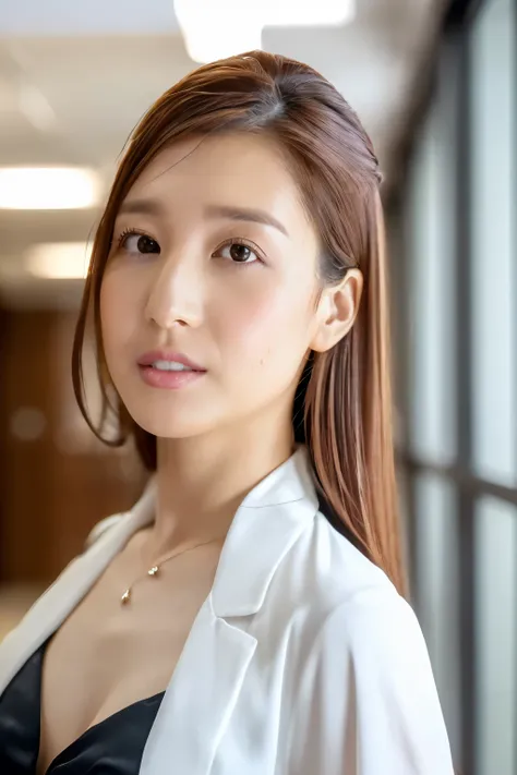 (Highest quality、Tabletop、8k、Best image quality、Award-winning works)、1 Beauty,Great face and eyes, (An ennui look:1.2), (Highly detailed beautiful face), Bright and shiny lips, look at me、(Elegant white office blouse:1.1)、(Face close-up:1.1)、Cinema Lightin...