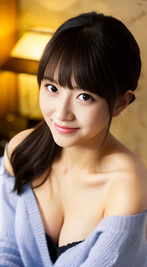 masterpiece,best quality,(Japanese girl),((Beautiful girl)),cleavage,(off shoulder:1.2),(perfect body beauty:1.2),(shy smile),from above