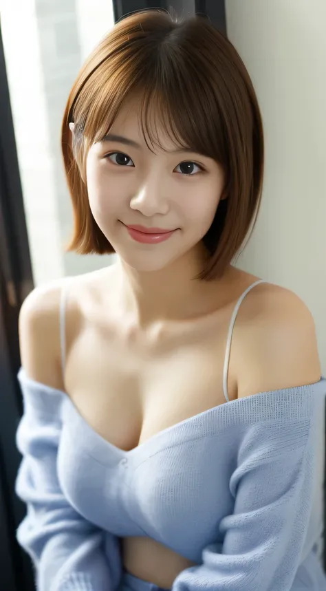 masterpiece,best quality,(Japanese girl),((Beautiful girl)),cleavage,(off shoulder:1.2),(perfect body beauty:1.2),(shy smile),from above