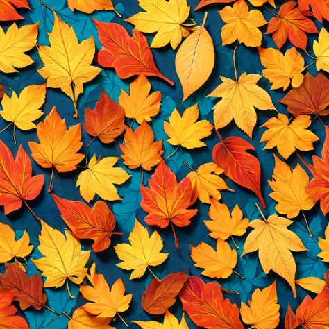 Beautiful Seamless Pattern Of Fallen Autumn Leaves In Vibrant Hues And Intricate Textures