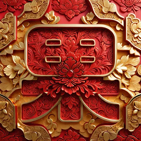 Simple background，red，carved pattern，Chinese elements，gold，Red coral，ruby