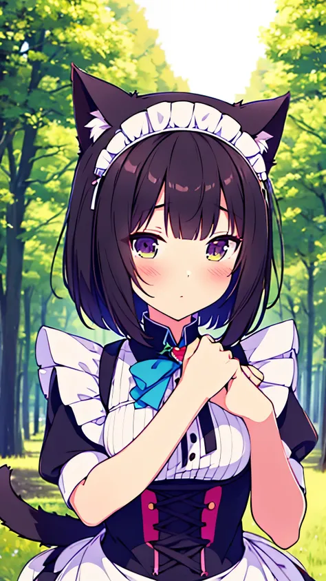 a close up of a person in a dress and a cat ears, maid outfit, anime girl in a maid costume, I will deny the matter, live2d virtual youtuber template, anime cat girl in a maid costume, maid, a maid in a magical forest, magical girl style, maid dress, cat b...