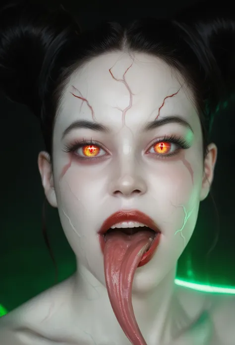 1 beautiful female demon, a scene from a science horror fiction movie, beautiful detailed eyes, (a third eye on the forehead:1.5...