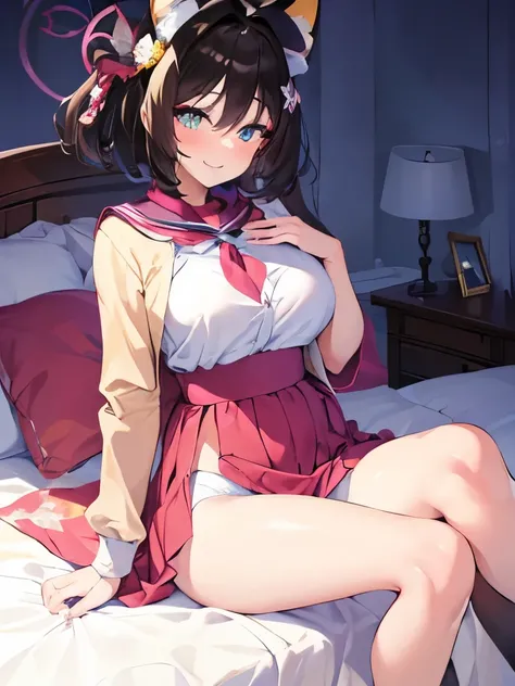 ((masterpiece)), ((best quality)), (ultra-detailed), on the bed, a cute girl, 1girl, solo, underwear00, ((beautiful eyes)), smile