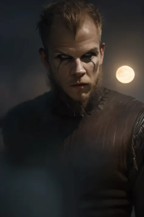 hyper-realistic:1.4,  cinematic artwork portrait of floki from the vikings series, captured in a dynamic pose with the sensation...