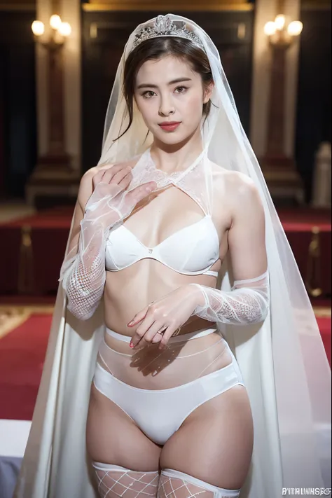 Naked Bride." shape, Big Breasts, Beautiful nipples, Perfect body, whole body , Church wedding,  (((There were many participants behind her..))).  (((white transparent wedding dress, Cape, Veil, Transparent Micro Panties, Transparent Micro Bra, Fishnet tig...