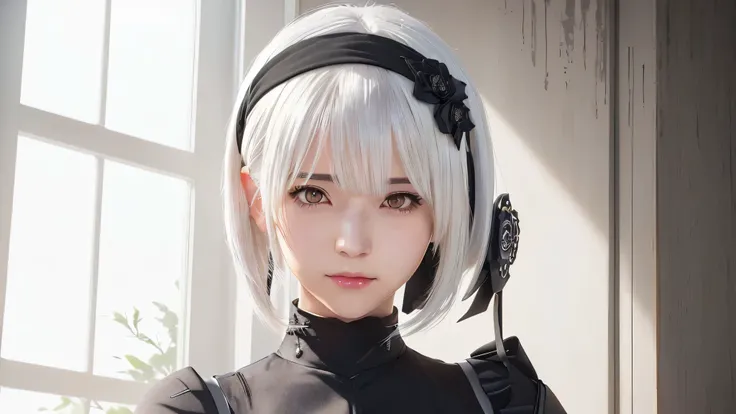 anime girl with a black dress and a white headband, girl with short white hair, from girls frontline, fine details. girls frontline, girls frontline style, girl with white hair, detailed portrait of anime girl, with short bobbed white hair, portrait of an ...