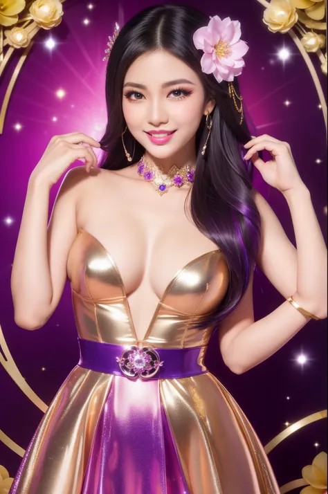 sexy Thai model who controls poison、beautiful smile、lipgloss、bold lipstick、beautiful metallic makeup、very long lashes、look at the camera、full body Esbian、、sparkling poisoned flower costume、、、、sparkling Colorful hair、secrete poison、skull hair accessories、se...