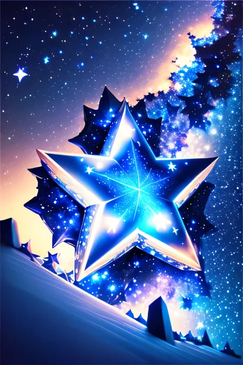 A blue star shining brightly in the night sky