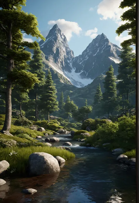 Create a very beautiful and realistic 8k serene nature scene