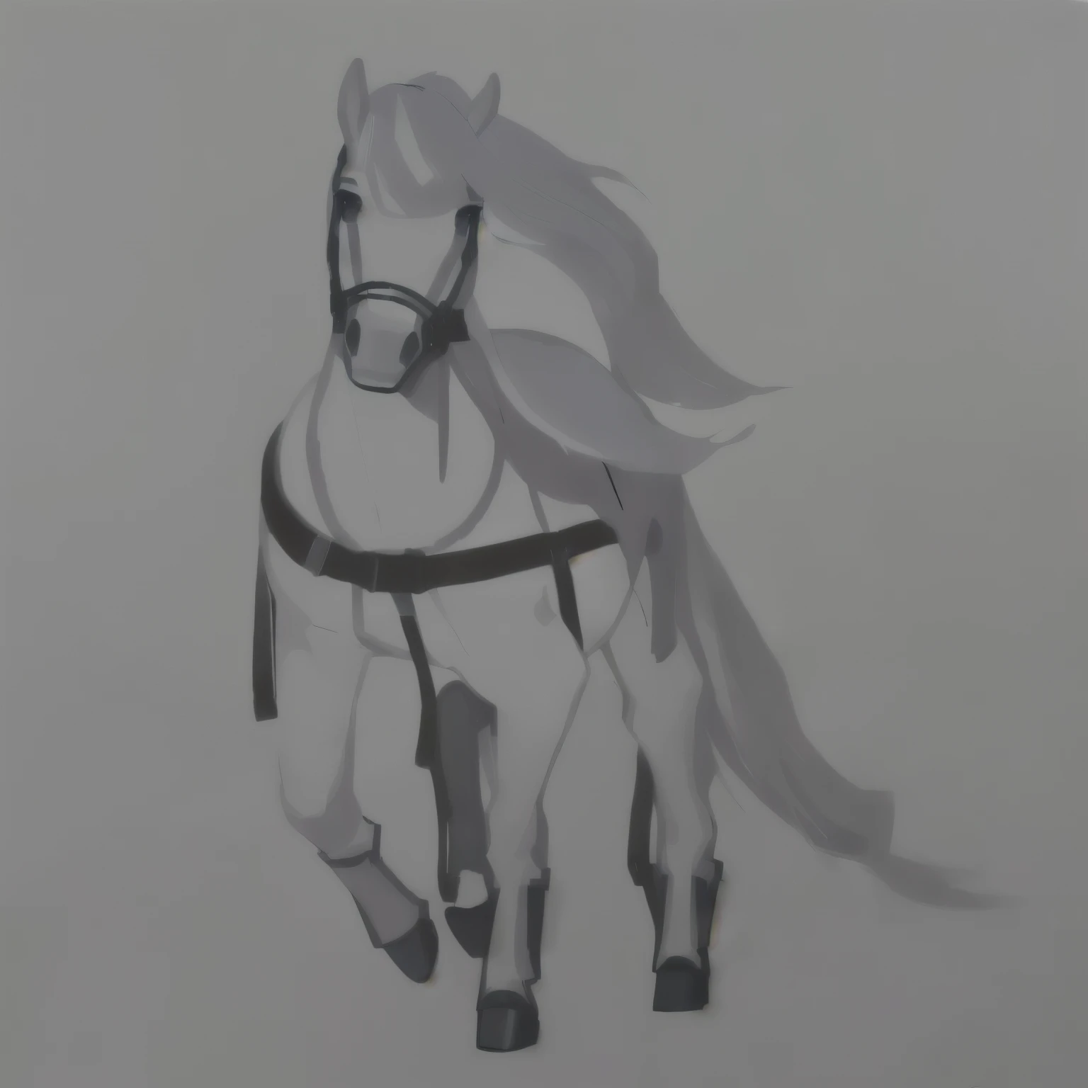 drawing of a horseback with a harness and a bridle on it, horseback, a painting of white silver, anthropomorphic mare, anthropomorphic horseback, horseback Michael, drawn with photoshop, an all white horseback, no shading, digital horseback, white horsebac...