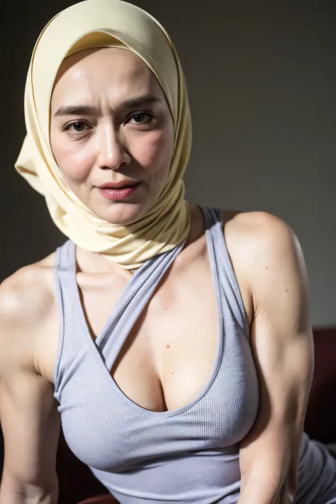 ((Pencil Skirt)), (Pencil Singlet), (Arm Muscles:1.6), ((Neck Lace)), ((6x-UltraSharp)), Milf Bitch, ((Singlet)), Straddling, ((Naked white)), ((Old Lady :1.6)), Very cute like a Matured Lady, ((Stylo Stylish Hijab)), adorable, 2 girl, 55 years old, baby f...