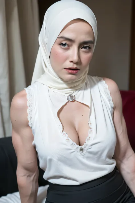 ((Pencil Skirt)), (Pencil Singlet), (Arm Muscles:1.6), ((Neck Lace)), ((6x-UltraSharp)), Milf Bitch, ((Singlet)), Straddling, ((Naked white)), ((Old Lady :1.6)), Very cute like a Matured Lady, ((Stylo Stylish Hijab)), adorable, 2 girl, 55 years old, baby f...