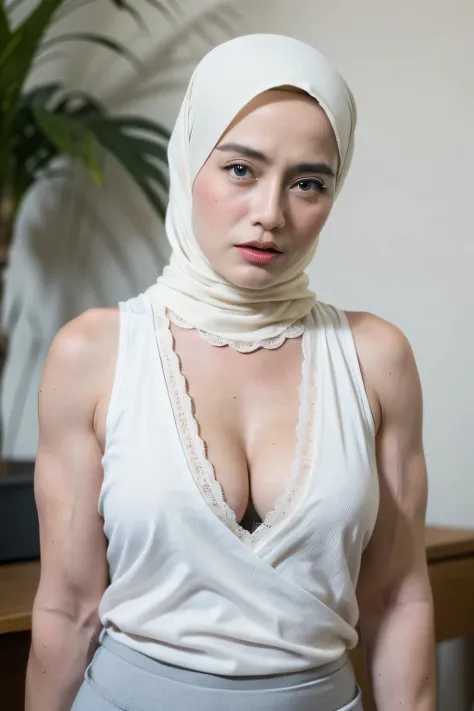 ((Pencil Skirt)), (Pencil Singlet), (Arm Muscles:1.6), ((Neck Lace)), ((6x-UltraSharp)), Milf Bitch, ((Singlet)), Straddling, ((Naked white)), ((Old Lady :1.6)), Very cute like a Matured Lady, ((Stylo Stylish Hijab)), adorable, 2 girl, 55 years old, baby f...