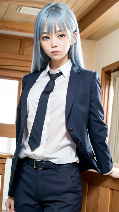 expensive body, expensive, long legs, mature female, mature, adult, the eff_wait_cane, one person, alone, light blue hair, tie, ...