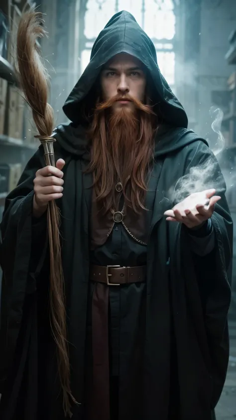 A 30 year old red-haired wizard with a long beard.