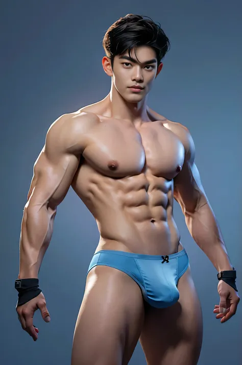 Sculpture design，Figures，GK model，The whole body of the character，Shirtless muscular man,  Naked,  Expose muscles，base，Choi Yeonjun，Handsome cybernetic boy looking at camera lingerie detailed muscular reality masterpiece，musculous , bare thighs , big hips ...