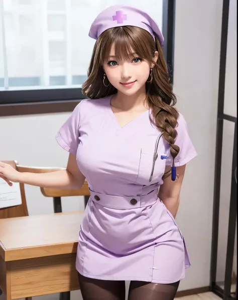 (Tabletop, Photorealistic:1.4, 8k), Highest quality, masterpiece, Ultra-high resolution, Perfect dynamic composition, Cute and sexy 22 year old Japanese nurse, Big Face, Round face, Sexy Face:0.4, Natural Makeup,(Distant eyes, blue eyes:0.8, Beautiful erot...