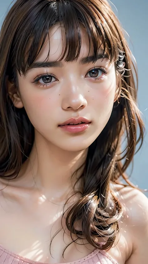 ((NSFW)), (8k, RAW Photos,Highest quality, High resolution:1.1), (Ultra-realistic:1.4),(Realistic, Realistic:1.3), (Simple Background, Dull Blue Background:1.4), full body, (whole body), beautiful girl, ((brown eyes)), (18 year old teenage girl), light bro...