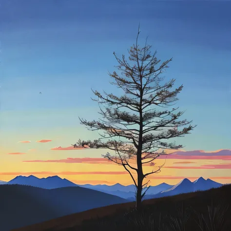 Winter Sky, dead tree, Mountain, Painting, Ink painting style, high quality