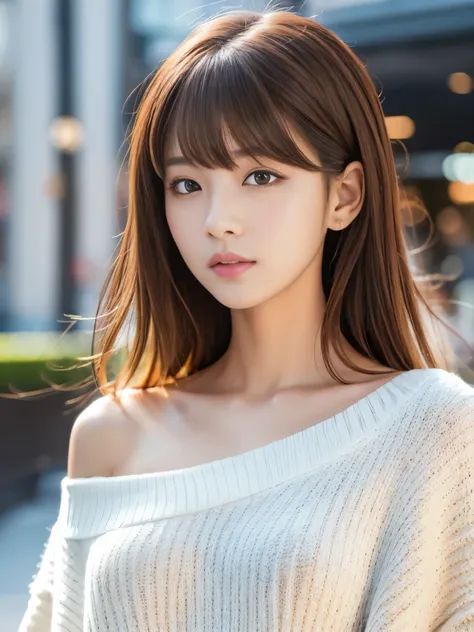 Ultra High Definition, Superior Quality, Premier Quality, ultra detailed, Photorealistic, 8k, RAW Photos, highest quality, masterpiece, Attractive girl, Stunning girl, Brown Hair, Shoulder Length Layered, asymmetrical bangs, K-pop Idol, Sophisticated, Styl...