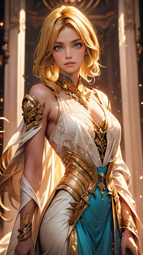 Beautiful blonde woman, The wax dress melts and drips down her body (masterpiece: 1.2), (highest quality), 4K, Super detailed, (Dynamic configuration: 1.4), Very detailed, Colorful details, (Rainbow-colored: 1.2), (Bright lighting, Atmospheric lighting), d...