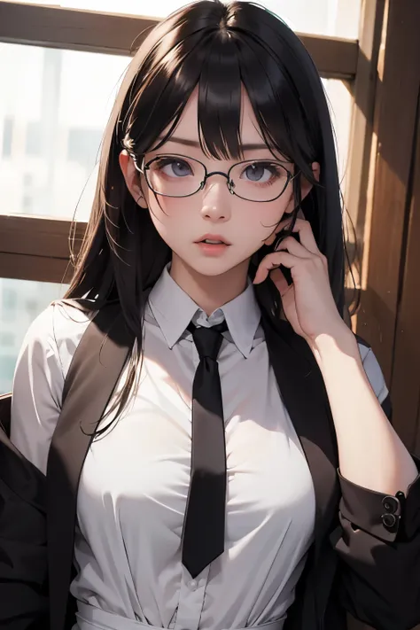 Highest quality、masterpiece、High sensitivity、High resolution、Detailed Description、Slender women、Glasses、The body is tied up、Frightened expression、