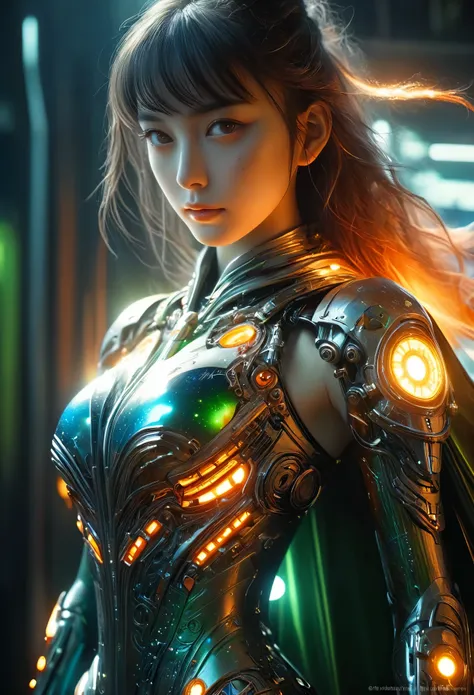 (Best Quality, 4K, 8K, High Resolution, Masterpiece: 1.2), (Super Detailed, Realistic, Photorealistic:1.37), A woman in futuristic clothing, Trending on cgstation, Trending on cgstation, (Portrait of a girl in the Knights of the Zodiac:1.4), blunt bangs, C...