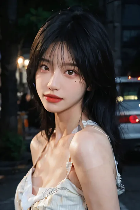 best quality， Ultra-high resolution， （Realistically：1.4），2 girls ，Key Points:1.2, Beautiful woman，Have a perfect body:1.4 ,Looking at the audience， (Street at night:1.3), Highly detailed face and skin texture, Exquisite eyes, Double eyelids，Red lips，Eyesha...