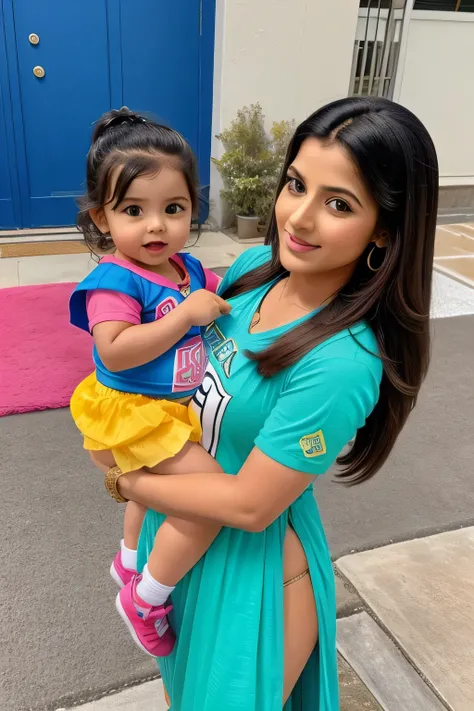 10 years   cute beautiful super bowl girl  with cute 2 years old cute little baby with pregnant with stylish colour full modern chudidhar with straight full size cute  hot pic