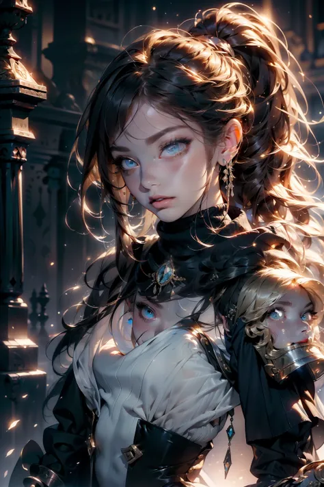 ((best quality)), ((masterpiece)), (detailed), perfect face, ((ponytail, thick ponytail, heavy ponytail)), (a witch belonging to an occultic order of knights), Bloodborne inspired, tatty Bloodborne attire, occult aesthetic, occult, ((minimal but intricate ...