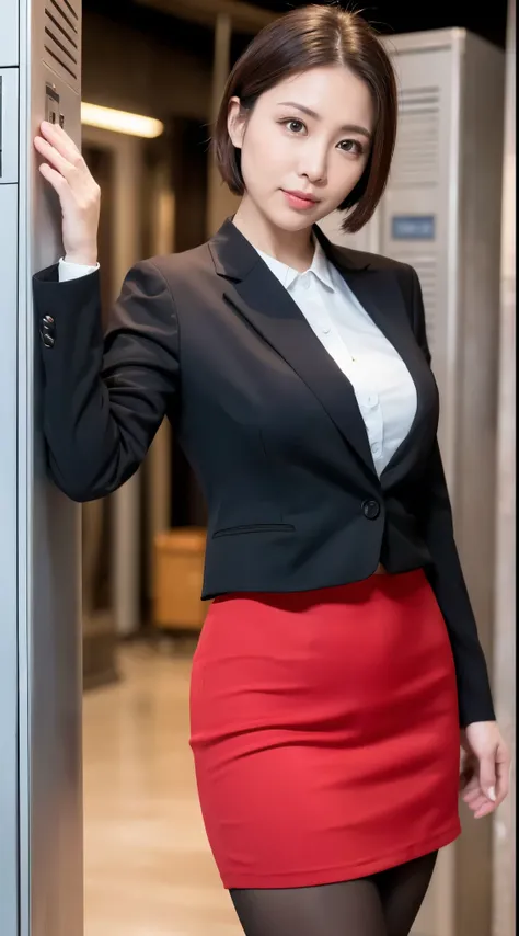 ((Highest quality、8k、masterpiece:1.3))、Realistic, Sharp focus, High resolution, High resolution, alone, Japanese, Middle-aged women, Beautiful woman, sexy, (suit, Tight Skirt:1.3),  pantyhose, 43 years old, Plump, Bob Hair, Wrinkles around the eyes, Office...