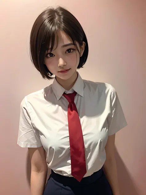 　(Highest quality、8k、32K、masterpiece、Hmph:1.2)、(masterpiece, Highest quality), Realistic photos, high school girl、15 years old、sexy、Short Bob Cut、Instagram, Bright colors, High Dynamic Contrast, Slender figure、thin、Small, shapely breasts、One person, Purple...